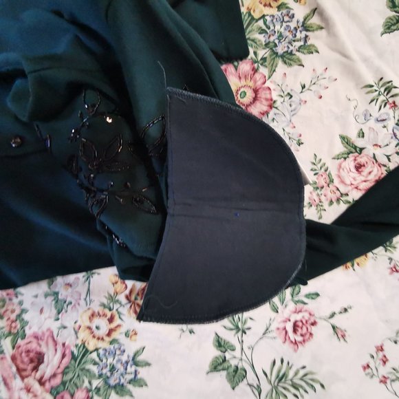 Vtg Liz Claiborne Dark Green wool blend knit dress Button Beaded Embellished M - Picture 8 of 9